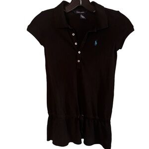 GIRLS POLO RALPH LAUREN DRESS Sz 7 BLACK COTTON BLUE HORSE BUTTON FRONT